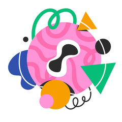 Groovy cartoon composition of geometric shapes and stains. Funny retro doodle collage with cartoon blobs and shapes with curve lines, psychedelic elements with abstract pattern vector illustration