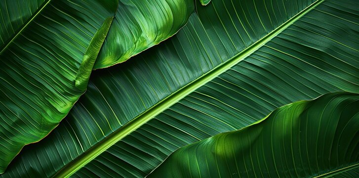 Veins of Life: Banana Leaf Texture Highlighting Intricate Veins and Vibrant Green Hues