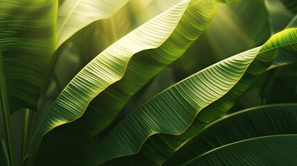 Obraz premium Sunlit Shadows: Capturing the Play of Shadows on a Banana Leaf Texture, Illuminating its Natural Beauty
