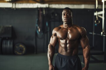 Fototapeta na wymiar Shirtless Man Standing in Gym