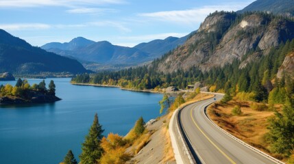 Fototapeta premium Mountains lake highway with beautiful views