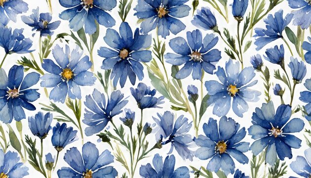 watercolor vintage tiny blue wildflowers seamless pattern botanical floral ditsy texture on white