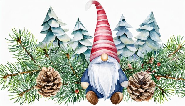 gnomes watercolor christmas theme hand drawn nature design elements illustration cut out transparent isolated on white background png file