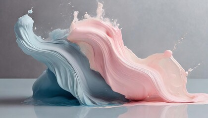 abstract pastel pink and blue color paint with pastel gray background fluid composition with copy...