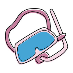 Hand drawn icon of Diving mask in Doodle style Isolated on white background. Vector Goggles, Sportswear for Swimmer and Diver. Vacation and Sport activity concept illustration for Logo, Card, Poster.