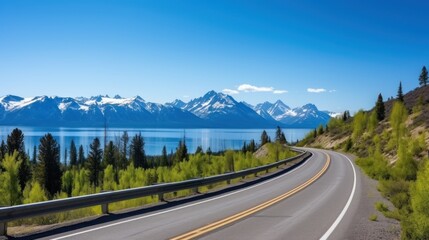 Mountains lake highway with beautiful views