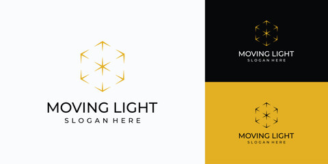 Vector logo design, illustration of a beam of light with arrows in all directions forming a hexagon.