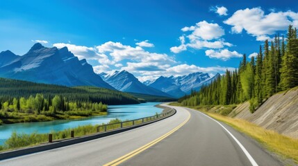 Fototapeta premium Mountains lake highway with beautiful views