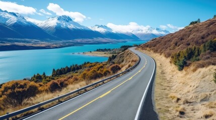 Fototapeta premium Mountains lake highway with beautiful views