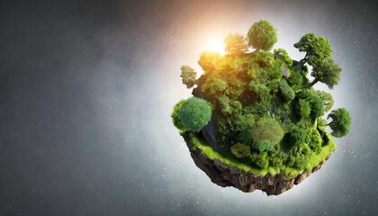 green forested miniature planet isolated on transparent background 3d render