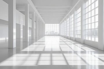 A Long White Hallway With Abundant Windows