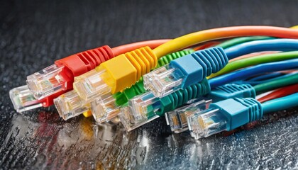 set of brightly multi coloured ethernet network cables