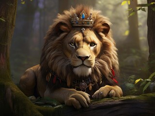 "Embark on a majestic adventure in the heart of the untamed wilderness with 'Forest King Lion.' Craft a vivid prompt capturing the regal essence of the lion as the undisputed ruler of the enchanted fo