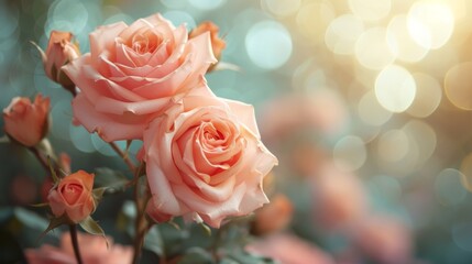 A soft-focus background with blurred roses, portraying the timeless beauty of love