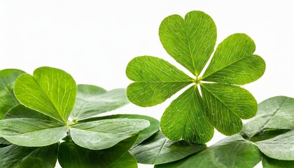 green four leaf clover leaf isolated on white background