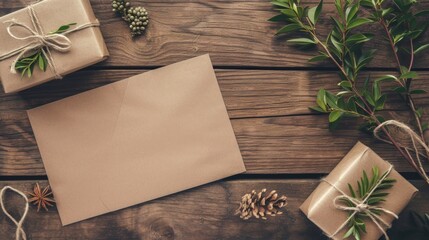 Wooden Table With Presents and Wrapped Gifts