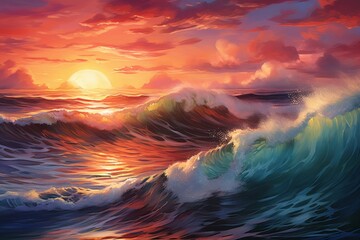 A Painting of a Sunset Over the Ocean