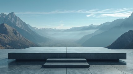 A solitary podium, blending seamlessly with a picturesque mountain