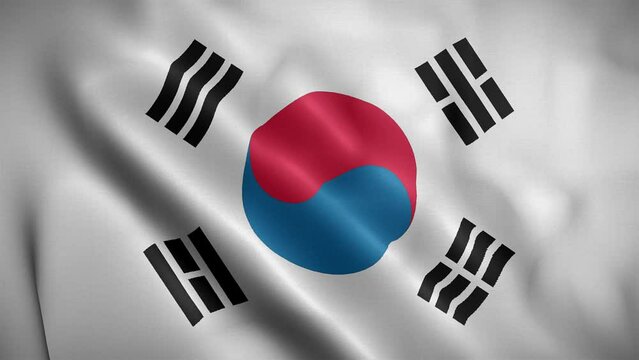 South Korea waving flag, Flag of South Korea Animation, South Korean Flag Closeup, 4k South Korean Flag Waving Animation