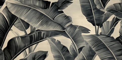 Enchanting Monochrome Banana Leaf Texture: Embracing Joyful Brushstrokes and Organic Beauty