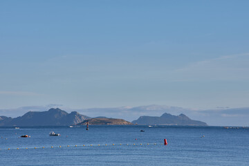 The Cies Islands and the Stelas seen from Ladeira Beach in Baiona Spain