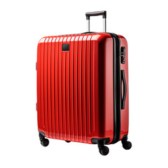 big red travel suitcase, png file of isolated cutout object with shadow on transparent background. 