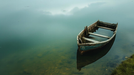 a sunken boat on the lake
