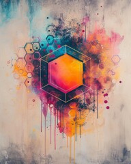 Painting of a Hexagonal Object on a Wall