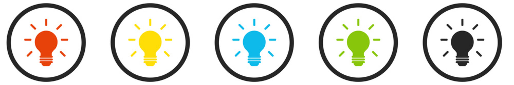 Idee oder Tipp Icons im Kreis in rot, gelb, blau, gr&uuml;n und schwarz