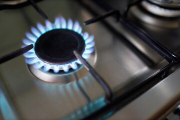 Burning gas flame on a kitchen gas stove