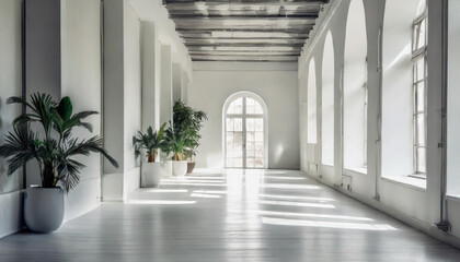 modern minimalist interior with a big empty white wall.