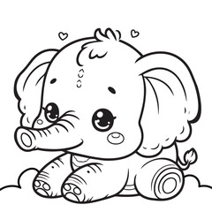 Vector baby elephant line drawing vector line art illustration coloring page