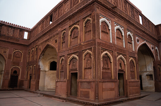 Red Sandstone Mughal architecture building in Red fort Agra India