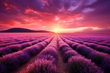 Lavender Field With Sunset