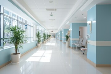 Hospital Corridor Insights: Hospital hallway offering insights into modern healthcare design. Navigation guidance