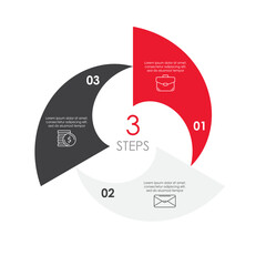 Vector circle chart infographic template for cycle diagram, graph, web design. Business concept with 3 steps, options or processes. Isolated on white background.
