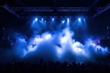 stage with blue lights and smoke on black