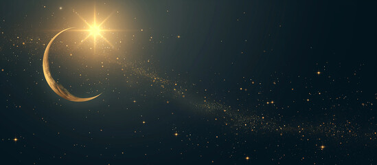 Obraz na płótnie Canvas Mystical Night sky background with half moon, clouds and stars. illustration.