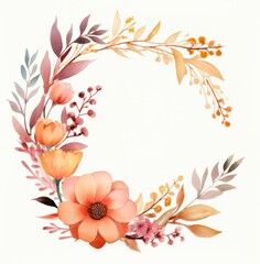 Vibrant Watercolor Wreath With Flowers and Leaves