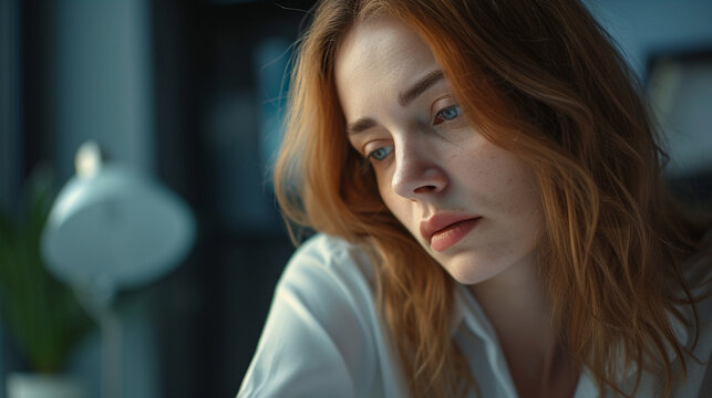 office job overtime, desperate woman, bitter unhappy mature adul