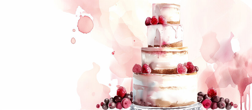 Watercolor sweet cake dessert for bakery logo. illustration hand painted for birthday decorations