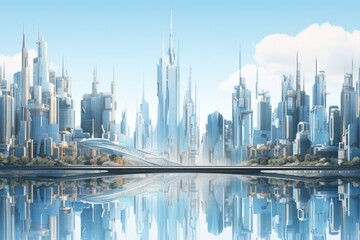 Futuristic City Reflected in Water