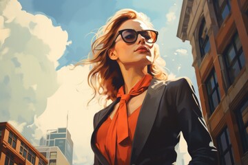 A Painting of a Woman in a Suit and Sunglasses