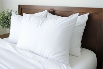 Fototapeta na wymiar soft white pillows on white bed