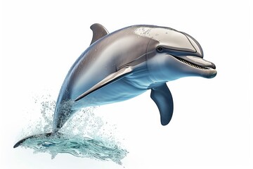 Obraz premium Cute dolphin jumping isolated on white background. Generative AI