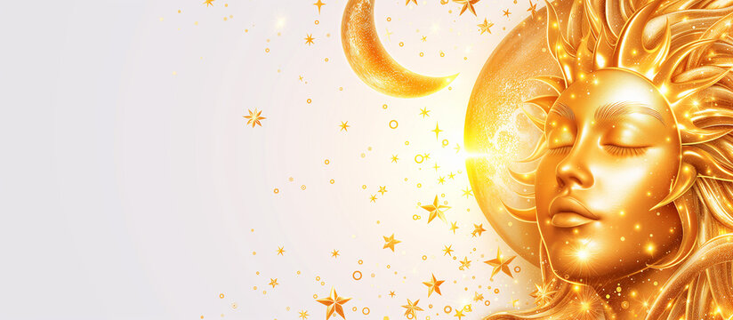 antique style sun with face of the greek and roman god illustration.