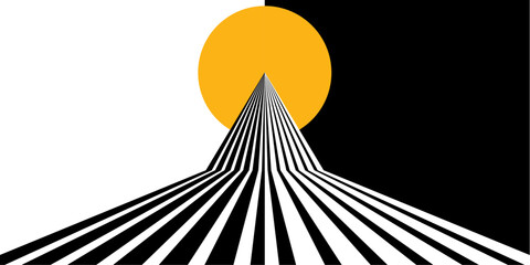 modern trendy black lines in perspective with yellow orange elements abstract white vector background. vector