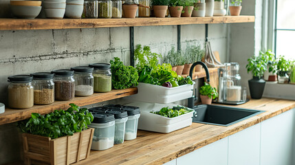 Fototapeta premium Zero Waste Serenity: A Modern Kitchen with Sustainable Flair