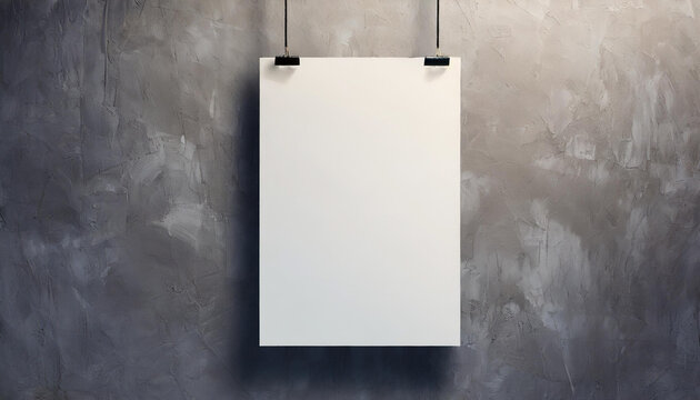 Template of white blank vector posters. Set of mockups hanging on the wall. Frame for paper sheet. Isolated on gray background.