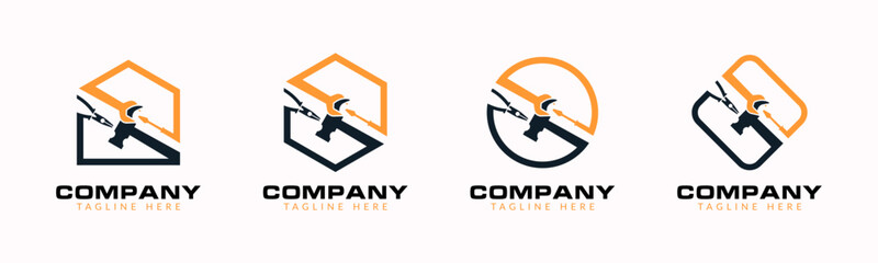 Home renovation logo or construction logo with tools and hardware icon template set - obrazy, fototapety, plakaty